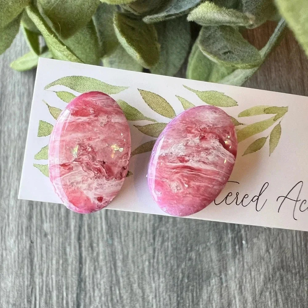 2/$10 Handmade- Pink Swirl Studs